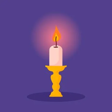 Shining burning candle in a candlestick. Hand drawn vector illustration. Stock Illustration