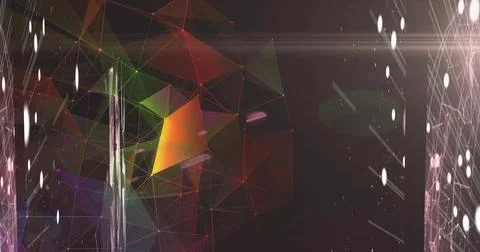 Shining central triangular plane emitting glow in virtual network, with glowing Stock Photos
