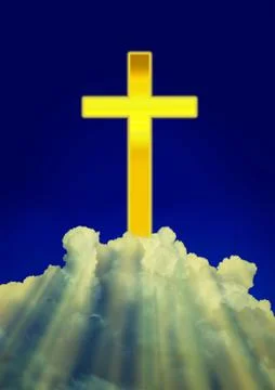 Shining christian cross on clouds Stock Illustration