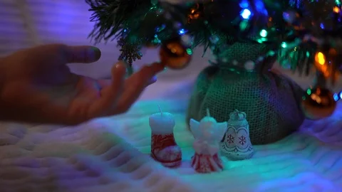 Shining christmas lights, magic balls and toys for decorations Stock Footage 119791737