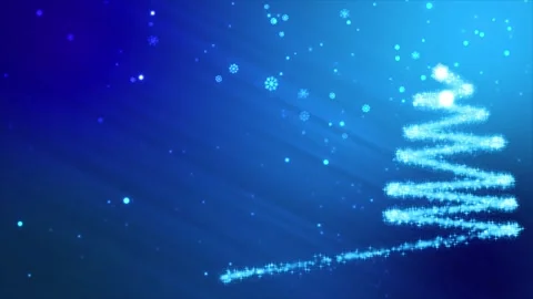 Shining christmas tree with falling snowflakes on the blue background Stock Footage 323783261
