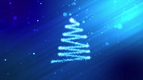 Shining christmas tree with falling snowflakes on the blue background Stock Footage 323788995