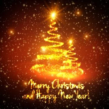 Shining christmas trees on red background with backlight and glowing particle Stock Illustration