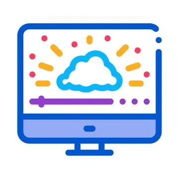 Shining cloud computer work icon vector outline illustration Stock Illustration