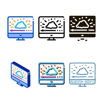 Shining cloud types computer work icon vector outline Stockillustratie