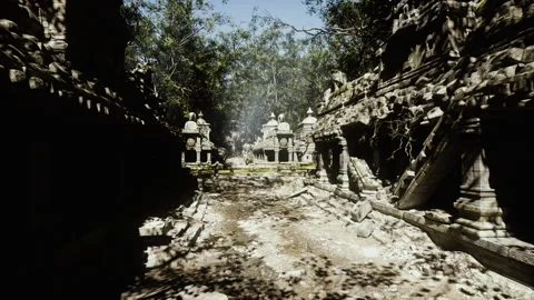 Shining cobblestone pathway leading toward revered sacred sanctuary entrance Video stock 334333317