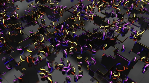 Shining colorful balls bouncing on the cubes. Stock Footage 143771885