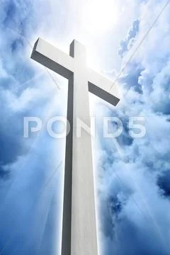 Shining cross and heavenly clouds Stock Photos