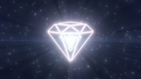 Shining Crystal Gemstone Diamond Gem Shape Outline Neon Lights Tunnel Stock Footage 168994573