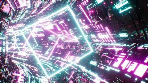 Shining Cyberpunk Pattern Light Tunnel 3D Rendering 库存插图