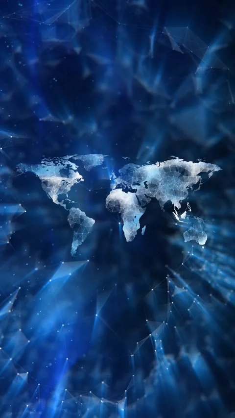 Shining digital world map on futuristic blue vertical loop background Stock Footage 345330410