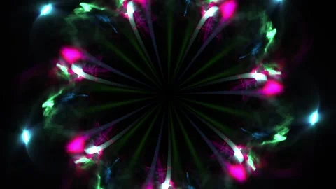 Shining distorted spots of different colors rotate on a black background. Stock Footage 154186123