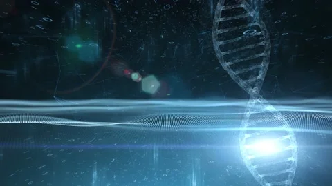 Shining dna chain structure on binary code background 스톡 동영상 229486949