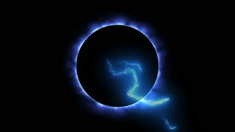 Shining Eclipse with thunder strike around black circle motion graphic. Stock Footage 172089642