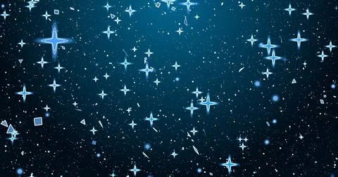 Shining falling stars with shining particles. A blue shining star on a blue.. Illustrazione stock