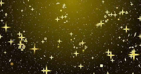 Shining falling stars with shining particles. A yellow shining star on a ye.. Illustrazione stock