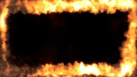 Shining fire with sparks square screen frame, isolated - object 3D rendering Illustrazione stock