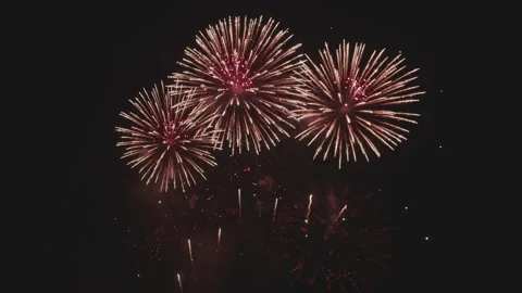 The shining of the fireworks explosion on the dark sky background. Stock Footage 144419462