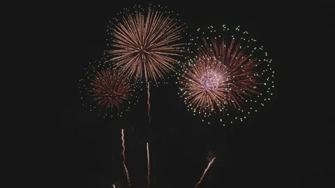 The shining of the fireworks explosion on the dark sky background. Stock Footage 144539751