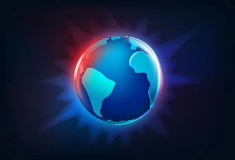 Shining futuristic Earth with rays. 3d vector illustration Stock-Illustration