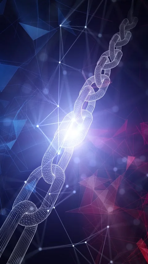 Shining glowing digital chain loop rotation vertical background Stock Footage 344139206
