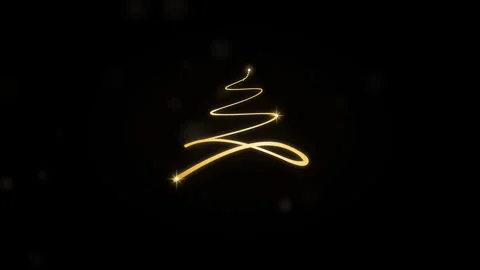 Shining gold trail creating abstract Christmas tree with festive greeting text. Stock Footage 346295058