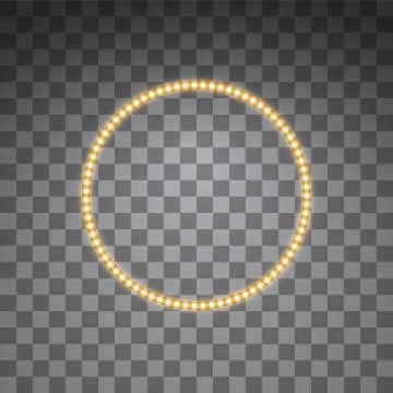 Shining golden led vector circle frames, neon illumination on transparent Stock Illustration