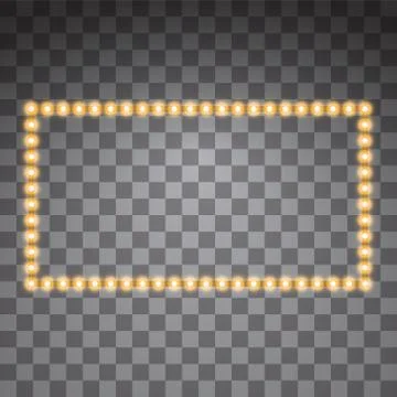 Shining golden led vector rectangle frames, neon illumination on transparent 스톡 일러스트