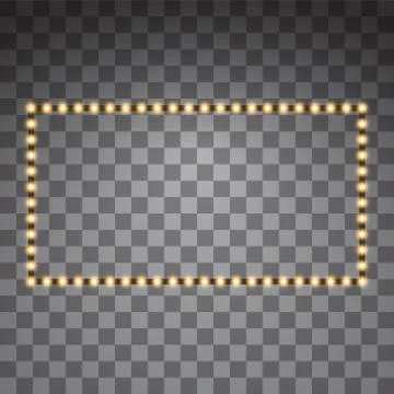 Shining golden led vector rectangle frames, neon illumination on transparent Stock Illustration
