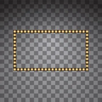Shining golden led vector rectangle frames, neon illumination on transparent Stock Illustration