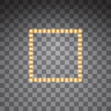 Shining golden led vector square frames, neon illumination on transparent Stock Illustration