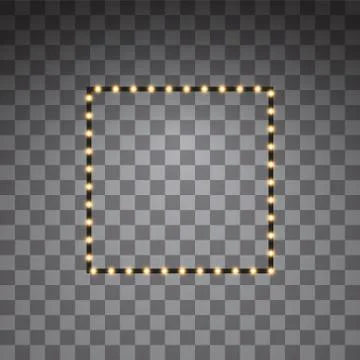 Shining golden led vector square frames, neon illumination on transparent Stock Illustration
