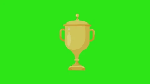 Shining Golden Trophy Cup Animation with Sparkling Effect on Green Screen Stock Footage 345931240