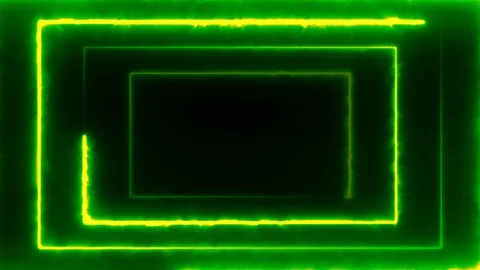 Shining green neon triple rectangle frame appearing on the black screen with an Stock Footage 124121279