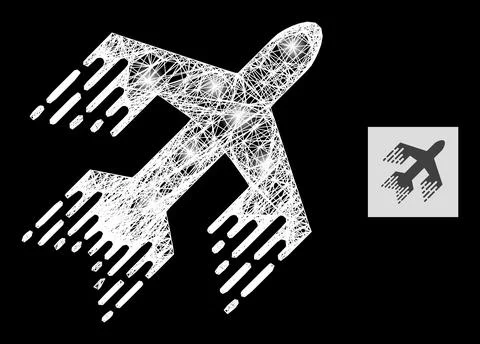 Shining Hatched Mesh Jet Plane with Lightspots Stock Illustration