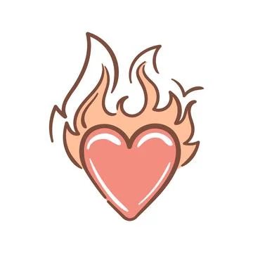Shining heart on fire. Vector illustration in 2000s style. Flame. Aesthetics of Stock Illustration