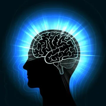 Shining a human head with a glowing of the brain and radiating waves, aura Stock Illustration