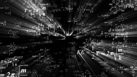 Shining knowledge.Formulas fly through math science data financial teacher tech. Stock Footage 101580630
