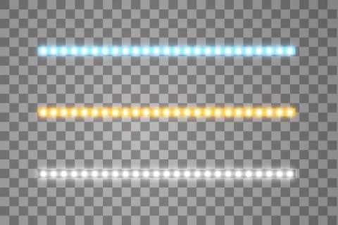 Shining led vector stripes, neon illumination on transparent background, set of Stock Illustration
