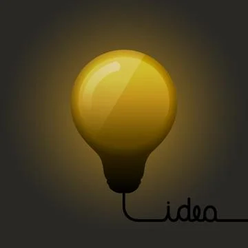 Shining light bulb. Energy and idea symbol. Wire forming to text idea. Vector Stock Illustration