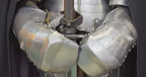 Shining medieval armor display highlighting authentic craftsmanship Stock Footage 302340339