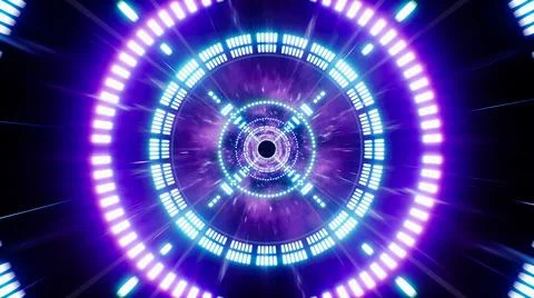 Shining Neon Circle Light Space Purple Dimensional Tunnel Stock Illustration