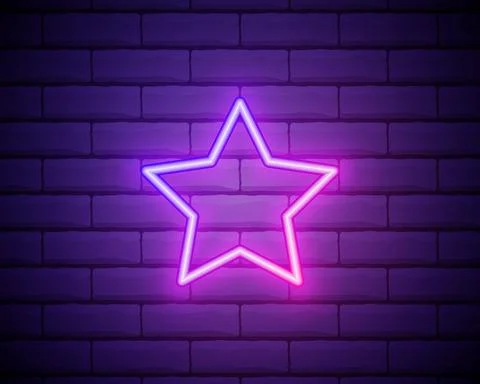 Shining neon frame on brick wall. Pink neon sign in the shape of a star. Vect Stock Illustration