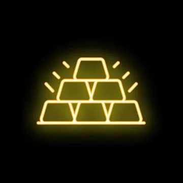 Shining neon gold bars stack glowing on black background Illustration