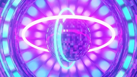 Shining Neon Light Mirrorball Background VJ Loop Stock Footage 240326141