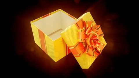 Shining opened goldish and red present on dark background 스톡 일러스트