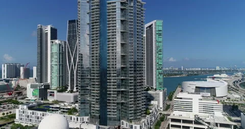Shining Paramount tower on Biscayne Bay Stock Footage 196774085