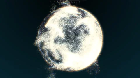 Shining Particle Planet Earth Globe Spinning in Dark Space Stock Footage 338186089