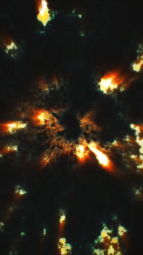 Shining particles converge in the dark, lit by orange and green Stock Footage 323289375
