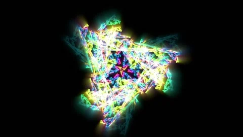 Shining particles transforming to rotating figures on the black background Stock Footage 155078382